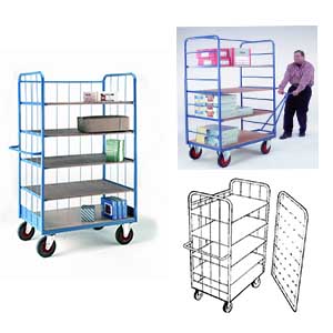 5 Tier Shelf Truck 1780Hx1000Lx700W Hook on Front & Drawbar Shelf Trolleys with plywood Shelves & roll cages 51/Handled trolley with additional front panel.jpg